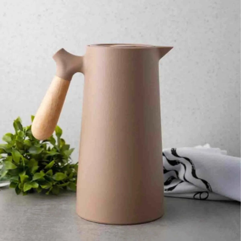 Garrafa Térmica Marrom 1L Cabo de Madeira