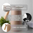 Garrafa Térmica Marrom 1L Cabo de Madeira