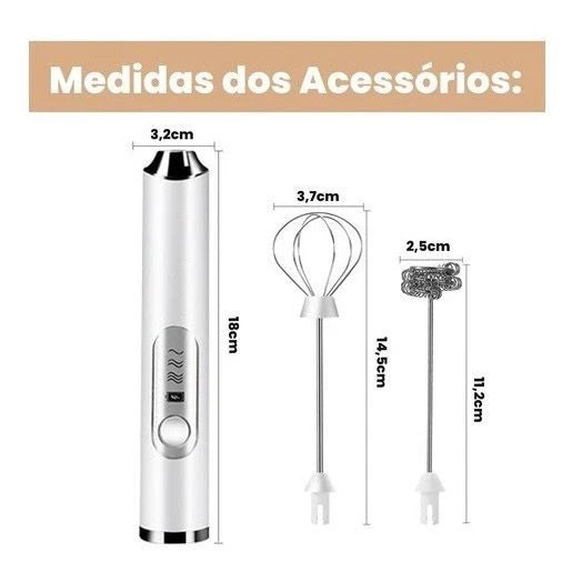 Mixer Misturador Elétrico 2 em 1 para Bebidas, Café, Leite e Claras de Ovos