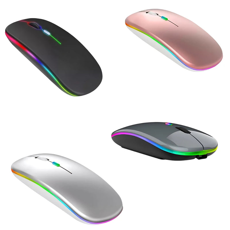 Mouse Wireless Recarregável com LED RGB – Silencioso e Ergonomicamente Projetado