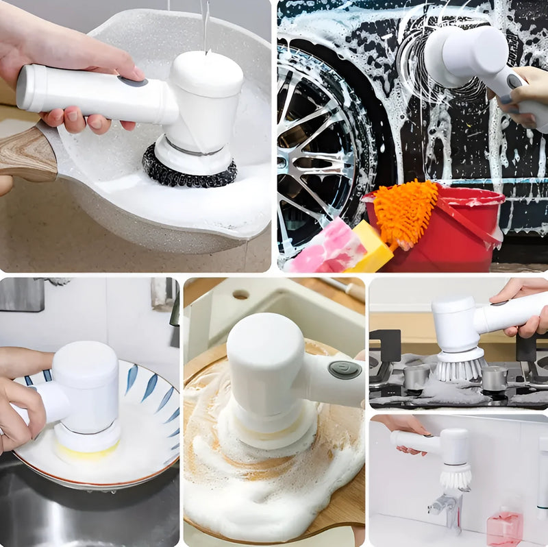 Escova Elétrica de Limpeza 5 em 1 Sem Fio  – Praticidade para Limpeza da Cozinha, Banheiro e Muito Mais