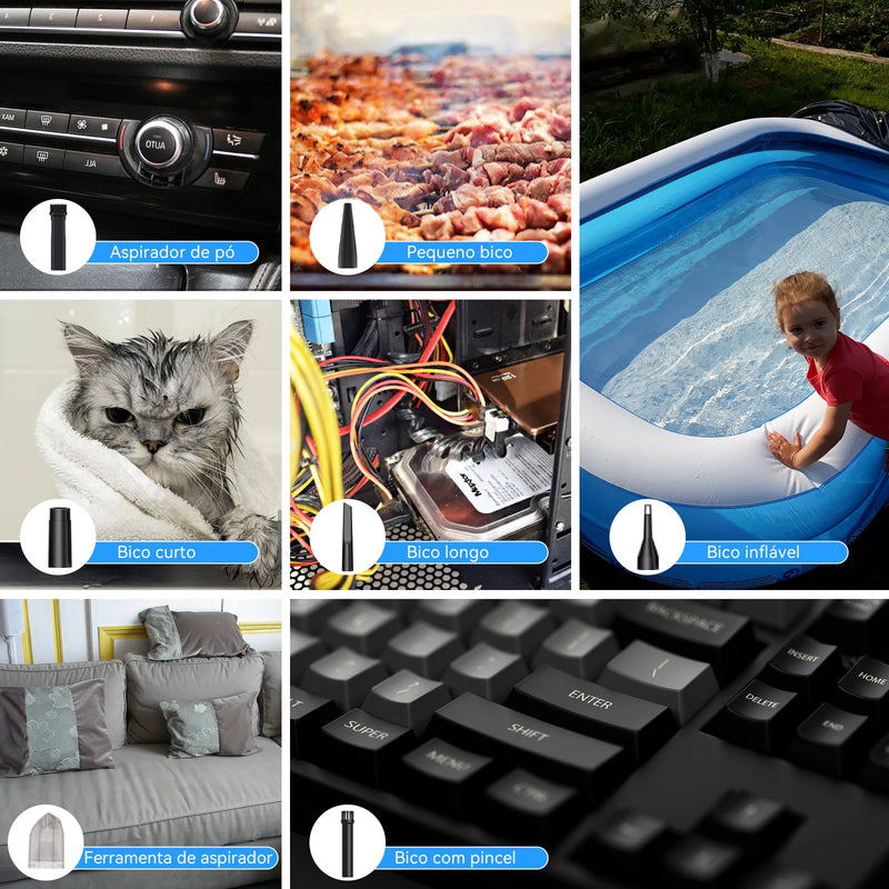 Limpador de Ar Comprimido e Aspirador 2 em 1 – Portátil e Recarregável para Eletrônicos e Teclados