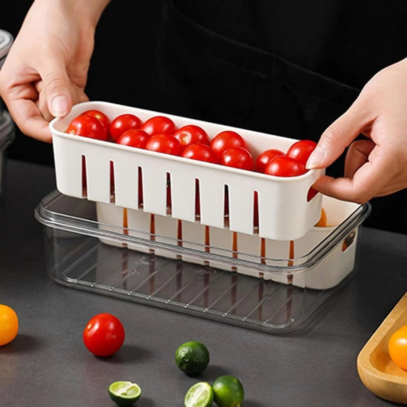 Cesto Organizador para Geladeira com Tampa – 23,5x16,5x6,5cm, Transparente, Com Divisórias Removíveis, Plástico