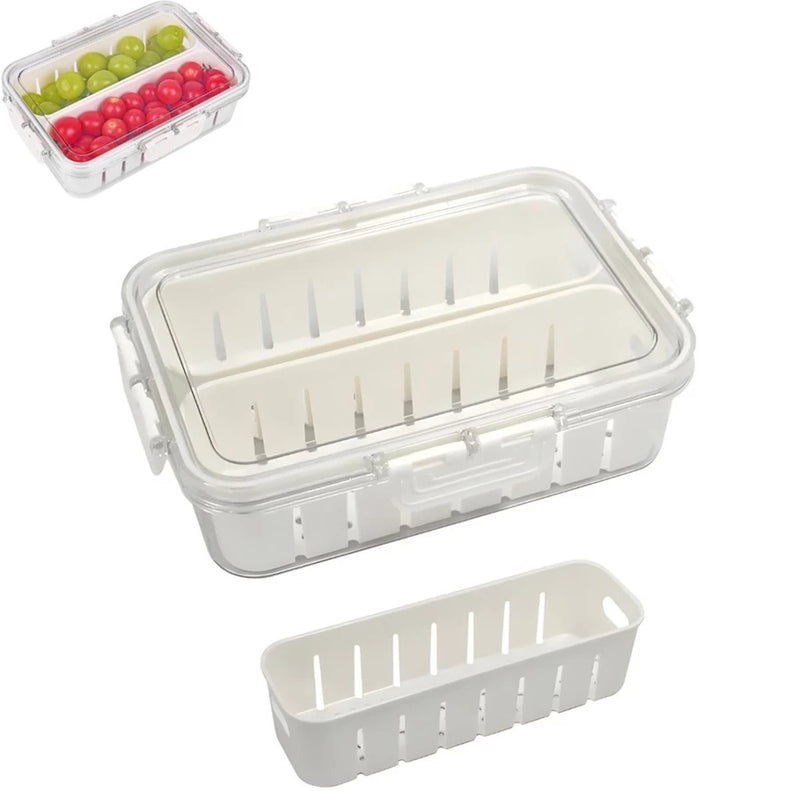 Cesto Organizador para Geladeira com Tampa – 23,5x16,5x6,5cm, Transparente, Com Divisórias Removíveis, Plástico