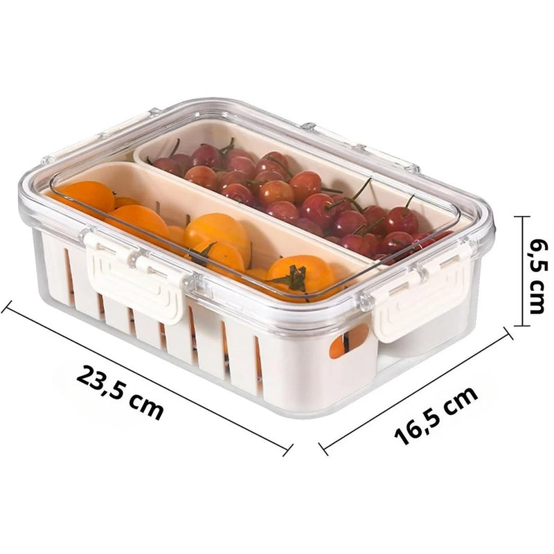 Cesto Organizador para Geladeira com Tampa – 23,5x16,5x6,5cm, Transparente, Com Divisórias Removíveis, Plástico