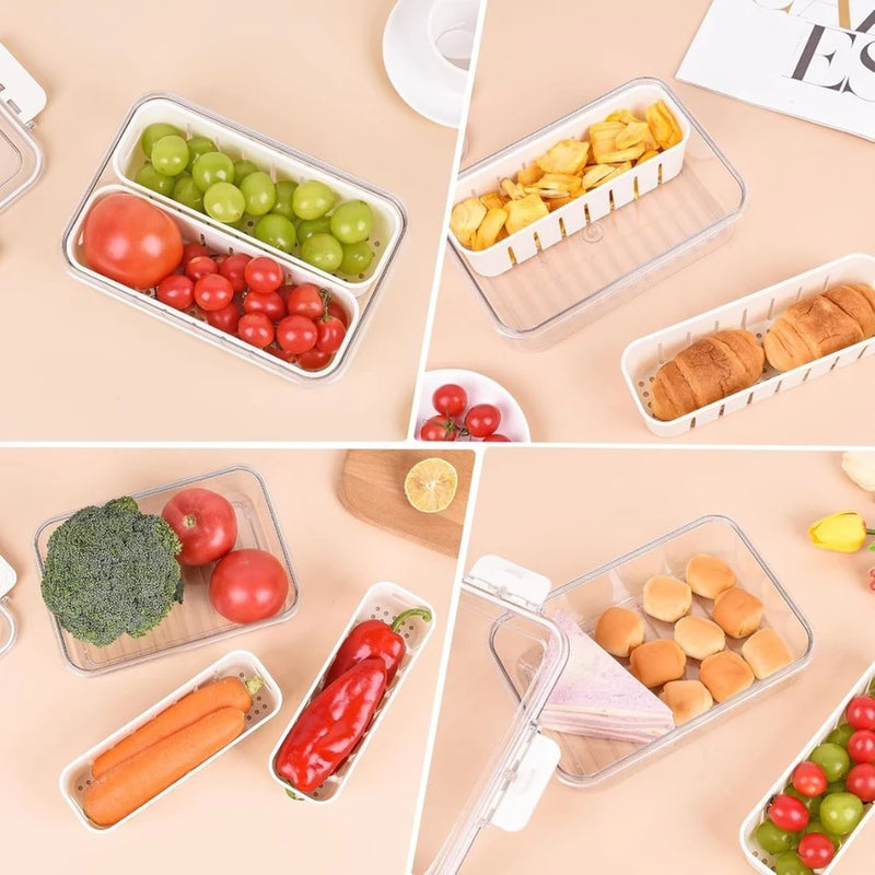 Cesto Organizador para Geladeira com Tampa – 23,5x16,5x6,5cm, Transparente, Com Divisórias Removíveis, Plástico